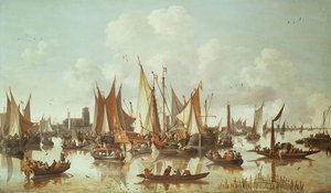 Niederländische Schiffe im Hafen von Dordrecht von Hendrick de Meyer