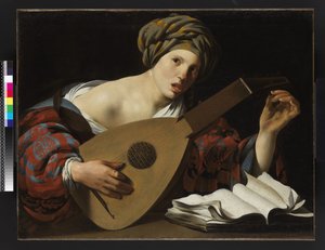 Junge Frau, die eine Laute stimmt, ca. 1626-27