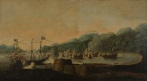 Ein niederländisches Geschwader unter dem Kommando von Cornelis Simonsz van der Veer führt einen Überraschungsangriff auf drei portugiesische Galeonen in der Bucht von Goa Velha durch, 30. September 1639