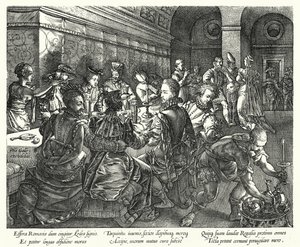 Das Bankett im Haus des Tarquinius (Gravur) von Hendrik (after) Goltzius