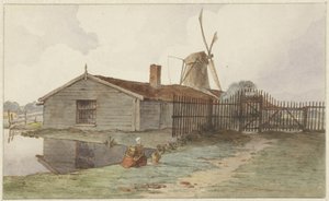 Mühle mit Holzbauten bei Amsterdam von Hendrik Abraham Klinkhamer
