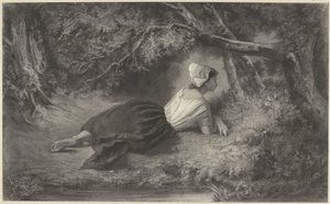 Mädchen, liegend unter Bäumen bei einem Wasser von Hendrik Adriaan Christiaan Dekker