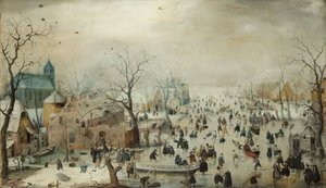 Winterlandschaft mit Schlittschuhläufern