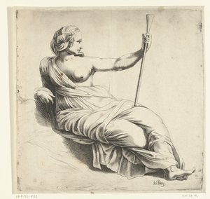 Eine Muse der Musik, sitzende Frau mit Trompete von Hendrik Bary