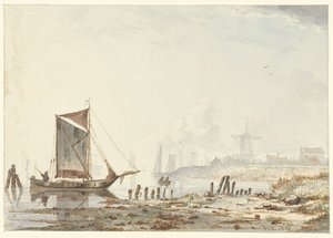 Schiffe auf einem Fluss, am Ufer