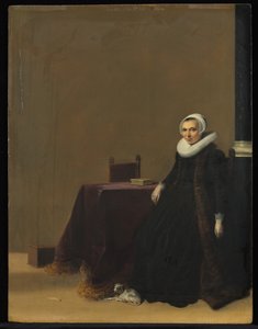 Porträt einer Frau mit einem Hund, um 1635 von Hendrik Gerritsz. Pot