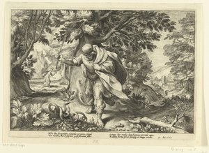Teiresias schlägt zwei sich paarende Schlangen, aus Ovids Metamorphosen von Hendrik Goltzius