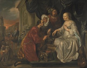 Rebecca erhält Geschenke von Abrahams Diener von Hendrik Heerschop