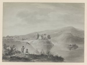 Ansicht eines Flusses mit einigen Häusern, möglicherweise Berg en Dal von Hendrik Huygens