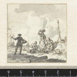 Das Sortieren von Fisch am Strand