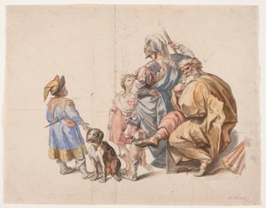 Figurenkomposition mit schwarzem Hofnarren und Hund von Hendrik Krock