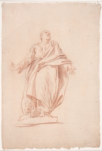 Stehender Mann mit ausgebreiteten Armen, auf einem Sockel. (Studie nach Skulptur). (Ein Heiliger)