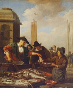 Ein Fischstand am Hafen von Hendrik Martensz Sorgh