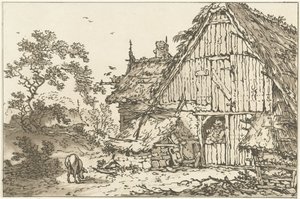 Bauernhof mit zwei Menschen in der Türöffnung
