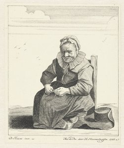 Sitzende alte Frau mit Rosenkranz