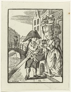 Straßenverkäufer von Kaminverzierungen mit zwei Kunden von Hendrik Numan