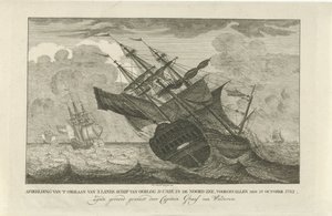 Untergang des Schiffes die Unie, 1782. Abbildung des Kenterns des Kriegsschiffes d