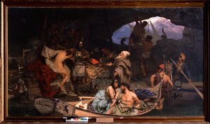 Die Korsaren. (Szene, in der sie ihre Beute und ihre Gefangenen (Geiseln) in eine Höhle bringen)