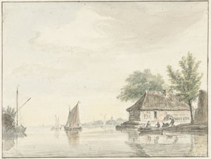 Flusslandschaft mit segelnden Booten