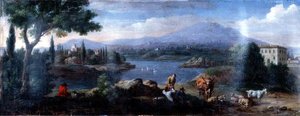 Italienische Landschaft mit ruhenden Kuhhirten von Hendrik van (studio of) Lint