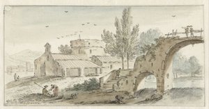 Italienische Landschaft mit einer Steinbrücke