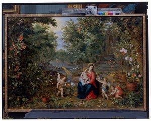 Die Jungfrau und das Kind im Garten mit Putti, Vögeln und Tieren von Hendrik van the Elder Balen