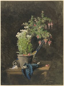 Ein getopfter Fuchsie mit Kinderspielzeug von Henri-Joseph Harpignies