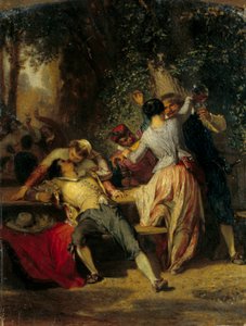 Kabarettszene Paare tanzen und küssen sich. Gemälde von Henri Baron (1816-1885) 19. Jahrhundert