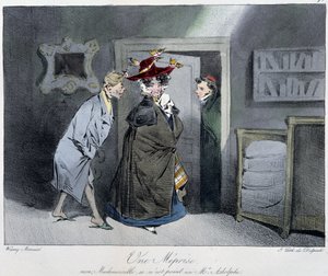Une méprise: „Nein, Mademoiselle, hier ist nicht Monsieur Rodolphe“ - in „Esquisses parisiennes“ von Henri Monnier, ed. Delpech, Paris