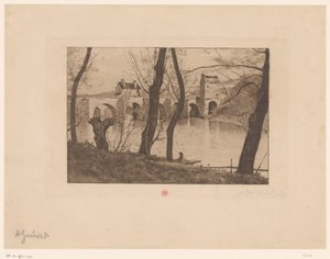Ansicht der Brücke in Mantes-la-Jolie von Henri Charles Guérard