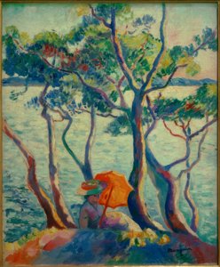 Jeanne mit Sonnenschirm, Reiterin