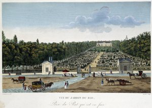 Ansicht des Jardin du Roi (Pflanzengarten) von der gegenüberliegenden Brücke aus - in „Views of Paris“ von Courvoisier
