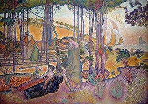 Die Abendluft. Frauen im Gras am Waldrand. Gemälde von Henri Delacroix Dit Cross (Henri Edmond Cross) (1856-1910)