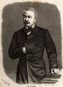 Porträt von Ferdinand de Lesseps (1805-1894), Diplomat und Unternehmer, Förderer der beiden ehrgeizigen Projekte: der Kanäle von Suez und Panama, Zeichnung von Henri Rousseau, zur Illustration eines Ausflugs zum Suezkanal im Jahr 1862 von Paul Merruau. Gra