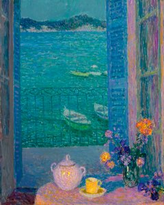 Blumenstrauß am Fenster, Villefranche-sur-Mer von Henri Eugene Augustin Le Sidaner