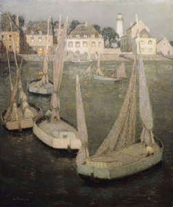 Bretonischer Hafen im Mondlicht von Henri Eugene Augustin Le Sidaner