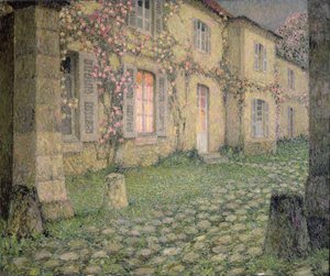 Haus mit Rosen in der Dämmerung, ca. 1928