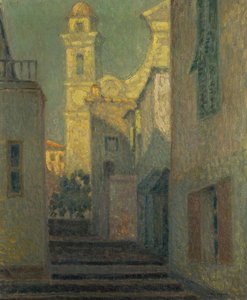 Die Straße zur Kirche, Villefranche-sur-Mer von Henri Eugene Augustin Le Sidaner