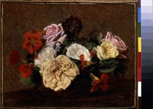 Rosen und Kapuzinerkresse in einer Vase von Ignace Henri Jean Fantin Latour