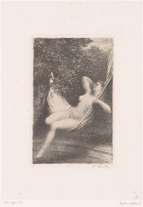 Sara schaukelt nackt in einer Hängematte über dem Wasser von Ignace Henri Jean Fantin Latour