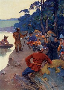Die ersten europäischen Siedler am Ufer des Sankt-Lorenz-Stroms, heutiges Quebec, 16.-17. Jahrhundert