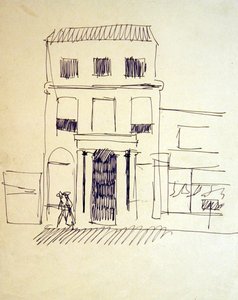 Londoner Straße mit Figuren; Weibliche Spaziergängerin