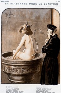 Der Teufel im Weihwasserbecken - von Henry Gerbault (1863-1930), in „Fantasio“ vom 01.02.1926