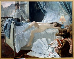 Rolla. Ein Paar in einem Schlafzimmer, die Frau schläft nackt und der Mann schaut aus dem Fenster von Henri Gervex