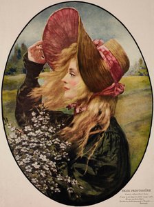 Junge Frau mit Strohhut, die einen Blumenstrauß hält von Henri Gervex