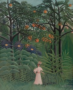 Frau, die in einem exotischen Wald spaziert, 1905