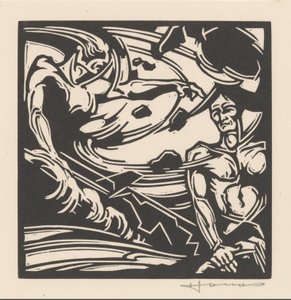 Zwei nackte Männer bei einer wirbelnden Luftmasse von Henri Jonas (signed by artist)