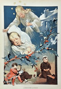 Der Engel von Weihnachten. Illustration von Jean Geoffroy (1853-1924). Gravur von 1887 in „Paris-Illustrous Journal Weekly“. von Henri Jules Jean Geoffroy