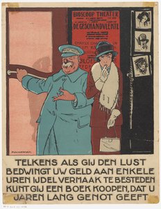 Eingang eines Kinos mit einer Frau und einem Portier