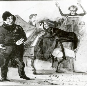 Galop Chromatique Karikatur von Luigi Lablache, Franz Liszt (1811-86) am Klavier und Francois Habeneck